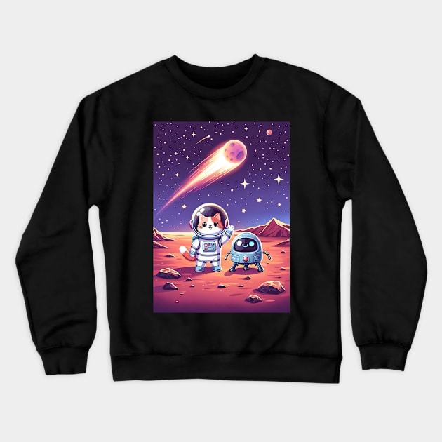 Cat and robot Crewneck Sweatshirt by Signo D